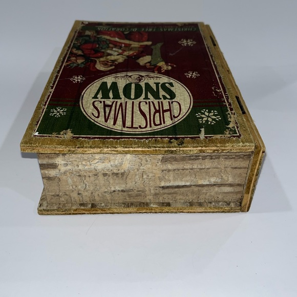 Christmas Snow Santa Wooden Book Vintage Style Christmas Stash Box Decor - Picture 5 of 7